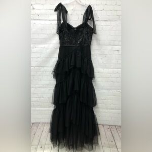 City Studios Black Tiered Tulle Evening Dress with Sequin Bodice Size 9/10